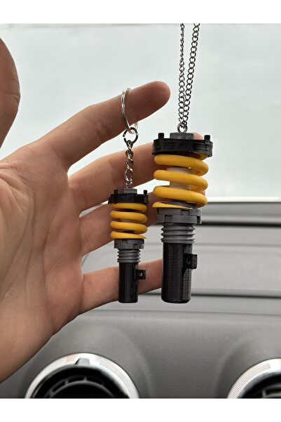 3dbaydesign Coil Over Dikiz Ayna Süsü Ve Anahtarlık Seti (sarı Siyah)