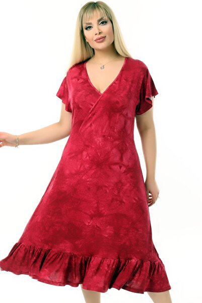 Kheos Fusta cu volane, mânecă scurtă, decolteu în V, cu efect de batik, lavab...