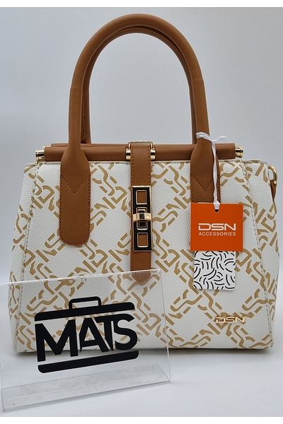 DSN Chain Patterned Lockable Hand and Shoulder Bag Cream Tan