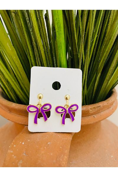 1PARÇAMAVİ Purple Bow Clip Children's Earrings - No Piercing Hole Earrings