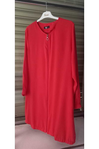 night blue Cotton Fabric Zippered Tunic-flame Color