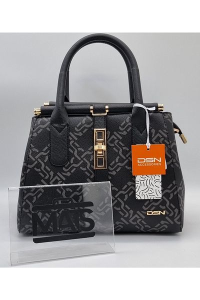 DSN Chain Patterned Lockable Hand and Shoulder Bag Black
