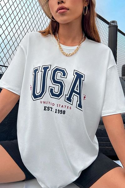 MODAGEN Унисекс бяла тениска с щампи USA United