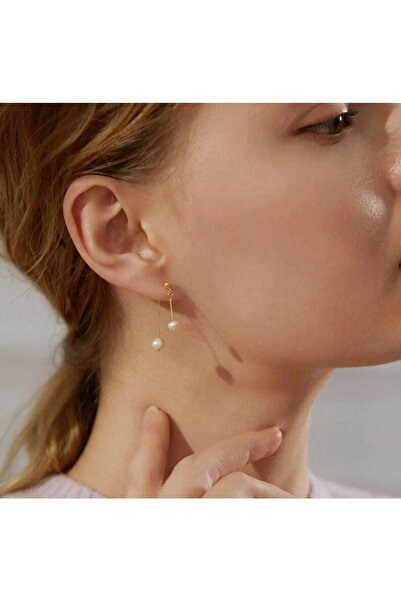 GO Sİ ON Gerçek Inci Minimal Tasarım Küpe 14k Altın Kaplama Top Küpe