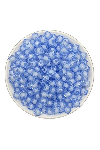 Hedef Bijuteri 50 جرام 8 مللي متر خرز مكعب أكريليك أزرق فاتح مع خرز بالداخل، ...