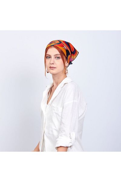 Nomads Felt 100% Silk Scarf Bandana| Kandinsky Squares With Circles