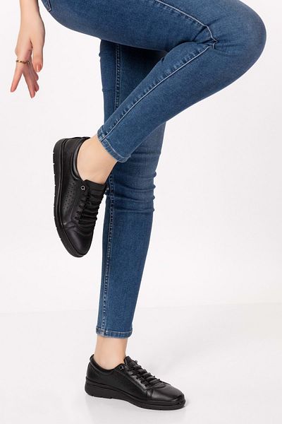 Gondol Pantofi de damă din piele naturală cu șireturi elastice Pyt.2120 - Negru - 36