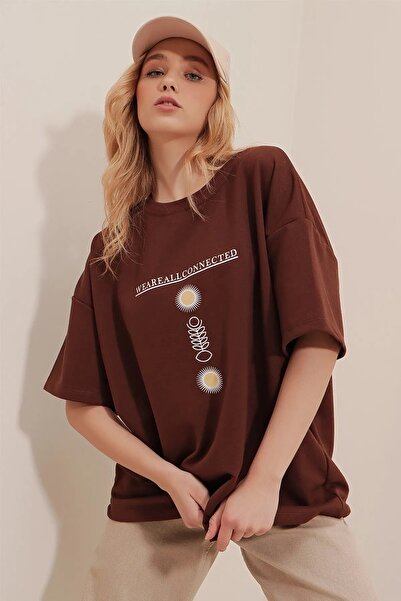 Machetta Μπλουζάκι από βαμβακερό μπλουζάκι με στάμπα, Oversize Women's Nature & Nurture