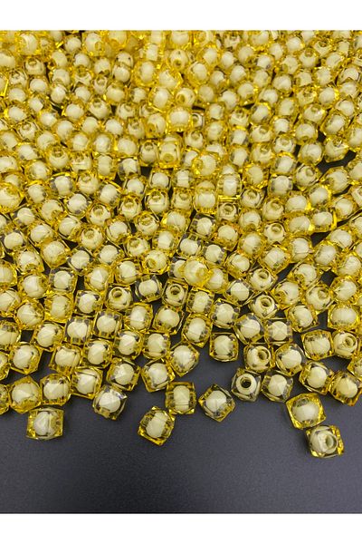 Hedef Bijuteri 10mm Yellow Acrylic Cube Beads with Beads Inside, Jewelry, Bag Making Beads (100gr,~250 Pieces)