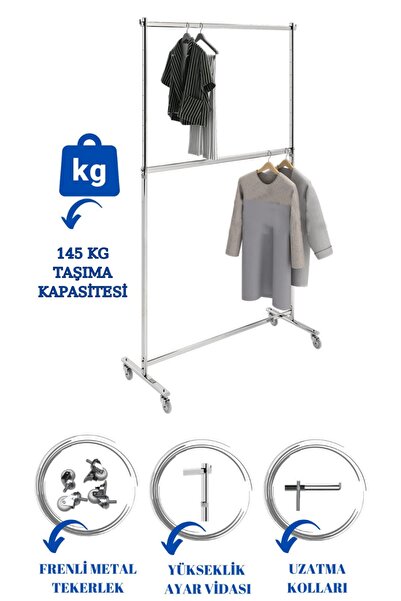 Manken İstanbul Çift Katlı Dekoratif Askılık-ayaklı Elbise Askısı-seyyar Askılık