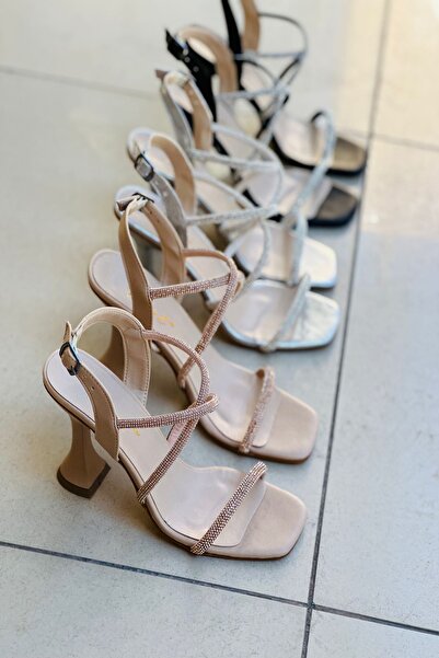 Rainon Store Y822 Model White Leather Beaded Women's Heeled Shoes