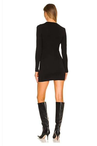 Zagrep Kadın Siyah Bisiklet Yaka Ipek Jarse Mini Elbise