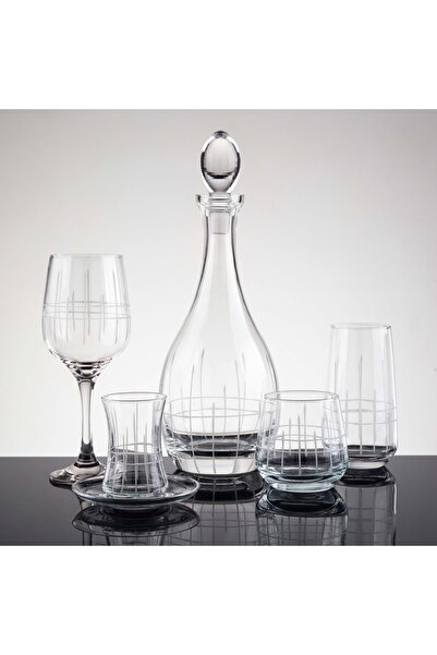 sudeka 61 Parça 12 Kişilik Ekose El Dekor Kesme Cam Su Takımı???????