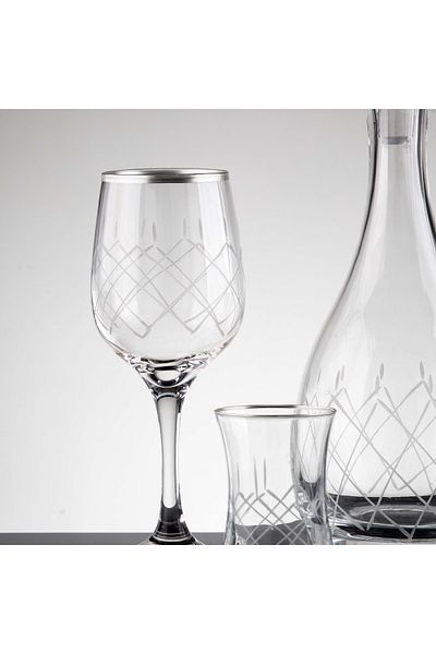sudeka 25 Pieces Square Rod Platinum Hand Decorated Cut Glass Water Set for 12 Persons