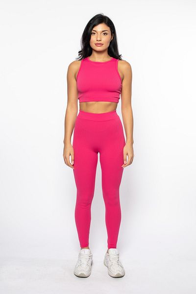 Grenj Fashion Jambiere tricotate cu talie înaltă cu nervuri roz