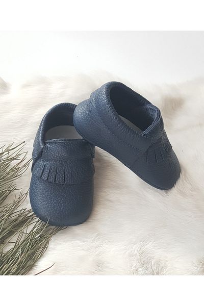 Hodore Rocco Navy Blue Leather Unisex Baby Loafers