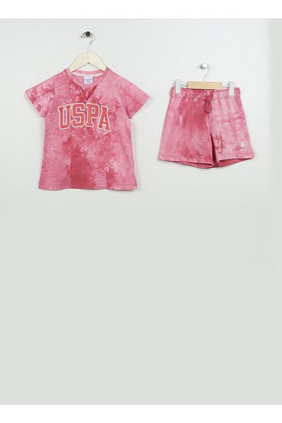 U.S. Polo Assn. Set de pijamale pentru fete fucsia imprimat Us1422