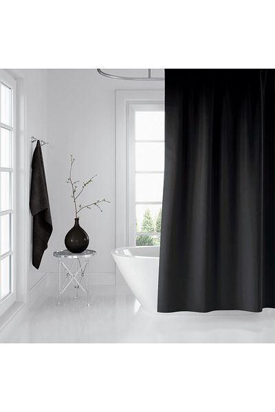 Zethome Κουρτίνα μπάνιου 0010 Μαύρη 120x200 Κρεμάστρα Κουρτινών 90x130 Δώρο