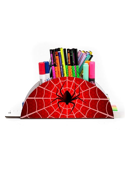 kutuTR حامل قلم مكتبي خشبي من سلسلة Vip Spider-Man مع مسطرة قوس قزح ومنظم مُجمَّع للأطفال