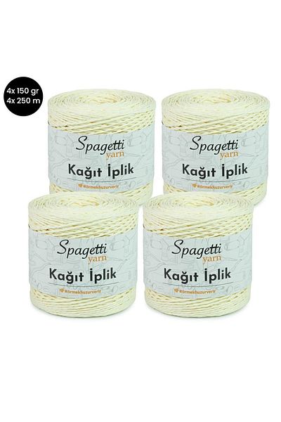 Spagettiyarn Paper Thread 4-Piece Cream Hand Knitting Thread
