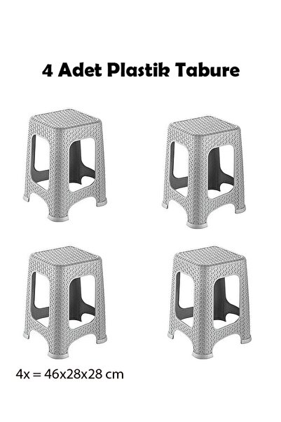 ACTIVESHOP 4 Adet Rattan Örgü Model Plastik Tabure Taş Rengi