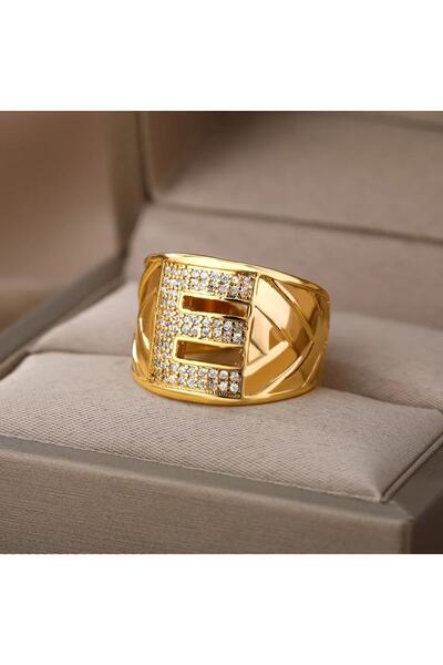 AKSESUARIM خاتم نسائي بحروف من الفولاذ بتصميم خاص مرصع بحجر الزركون