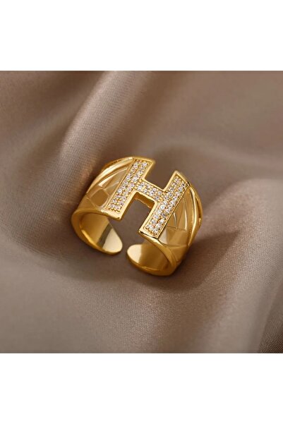 AKSESUARIM Women's Zircon Stone Special Design Steel Letter Ring
