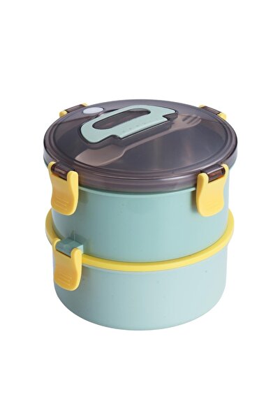 Vagonlife صندوق غداء مستدير سعة 1600 مل، مجموعة جديدة، صندوق غداء فولاذي ذو طابقين