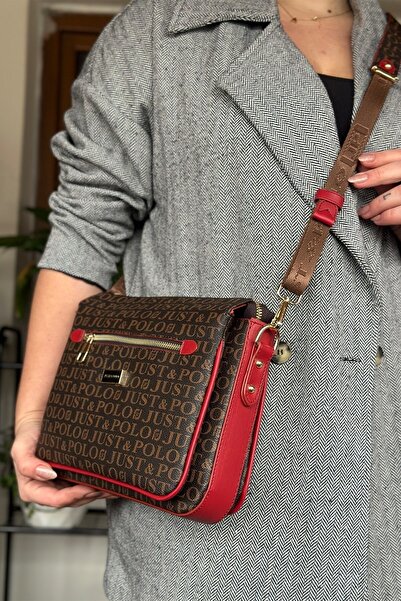 Just Polo Red Combination Color 5 Compartment Women's Shoulder Bag 29cm 20 Cm 10 Cm 2068-str