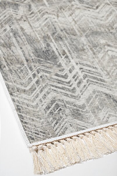 Dekoreko Non-Slip Base Djt 3-Piece Bathroom Mat Set Trend Mixed Round Scandinavian F5083 Gray