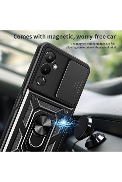 Fibaks Tecno Pova 4 Pro Case with Camera Protection Sliding Ring Armor Military Tank Protective Cover