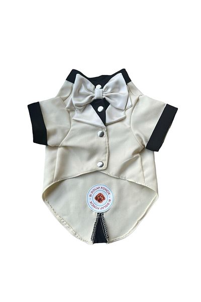 Bi Dolap Ponçik Cool Tuxedo Soft Texture Gabardine Fabric Satin White Bow Tie Cat Dog Outfit & Shirt