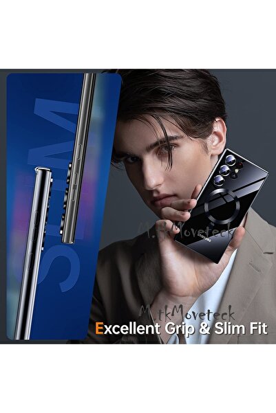 m.tk moveteck Samsung Galaxy S22 Ultra Kılıf Magsafe Wirelles Şarj Destekli Parlak Renkli Kenar Arkası Şeffaf