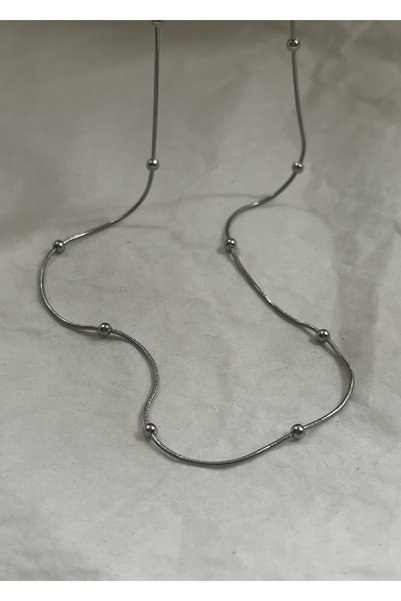 KİLİGİSTANBUL Silver Color 60 cm Steel Ball Detailed Thin Necklace