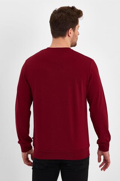 FİHA /şebek-9025 Ανδρικό Φούτερ Λύκρα 3Nημάτων Στρογγυλή Λαιμόκοψη - Κόκκινο Κλάρετ