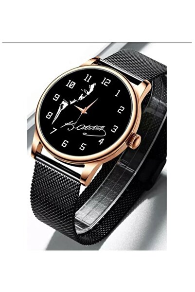 Kemal Atatürk Signature Black Rose Wristwatch Men's Wristwatch with Wicker Strap