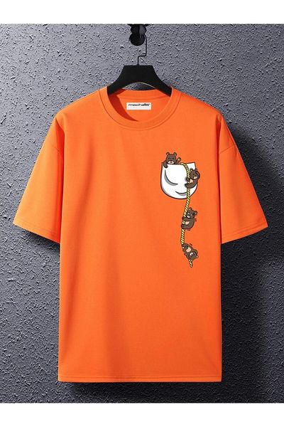Machetta Tricou oversize unisex din bumbac cu imprimeu ursuleț de pluș de buzunar