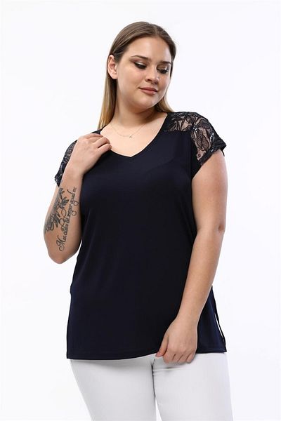 Seamoda Κεντημένη μπλούζα με λαιμόκοψη V-Shoulder με παγιέτες-σκούρο μπλε