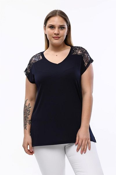 Seamoda Κεντημένη μπλούζα με λαιμόκοψη V-Shoulder με παγιέτες-σκούρο μπλε