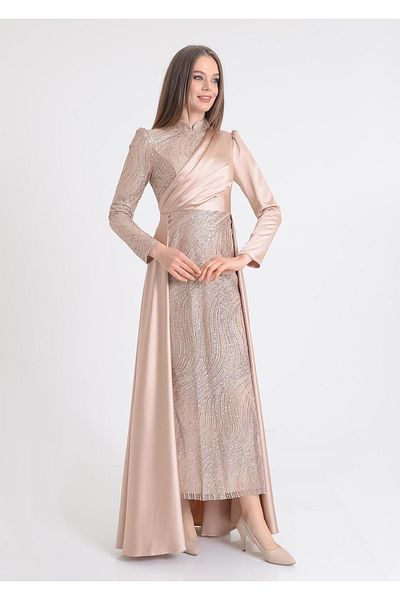 SpringStore Rochie de seară cu stilou cu sclipici cu mantie bej