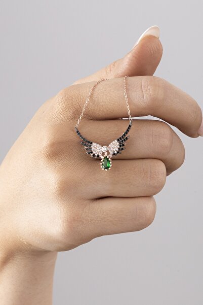 ESSARE 925 Ayar Gümüş Yeşil Zirkon Taşlı Melek Kanadı