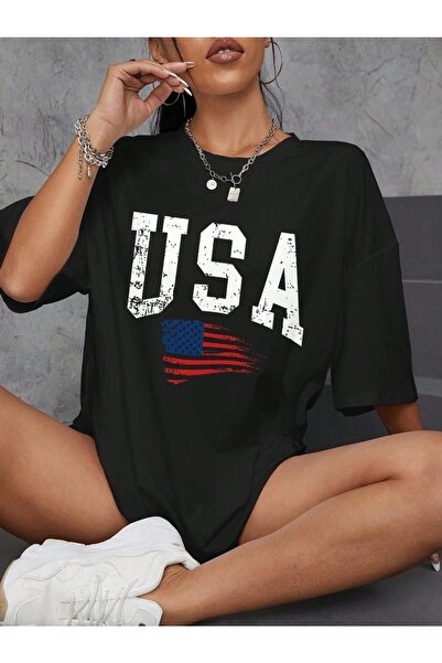 mercoledi USA America Printed Oversize T-shirt Casual Boyfirend