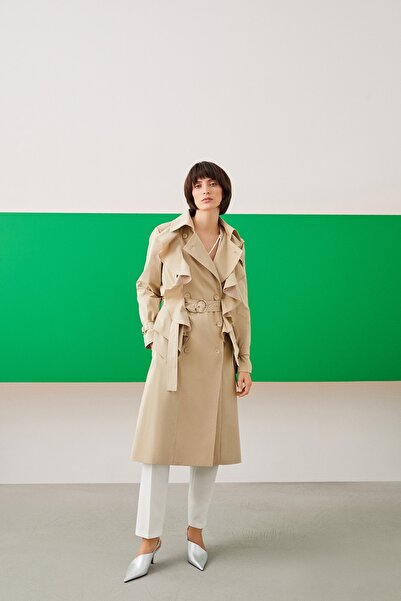 Jus De Pommes Bej Fırfır Detaylı Kadın Trençkot