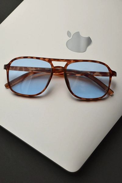LOOKUP Unisex Women Men Blue Leopard Frame Rectangle Sunglasses