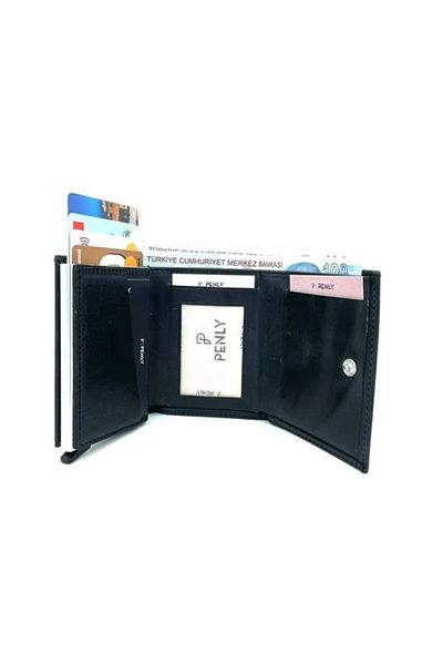 Penly Original Genuine Leather Mechanical Black Wallet Model