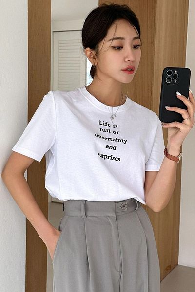MODAGEN Unisex White Life Is Printed Oversize T-shirt