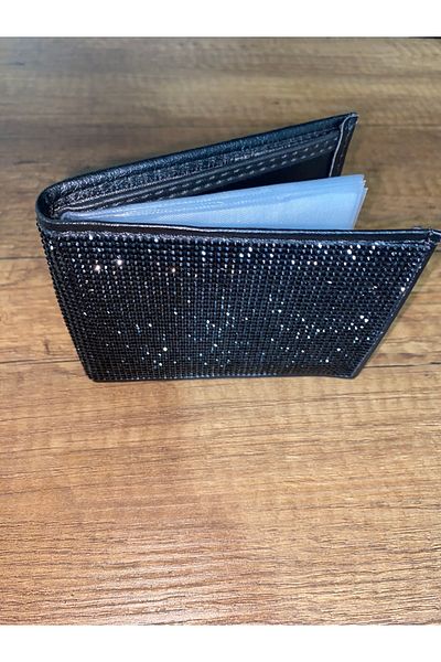 Fox Black Card Holder Wallet with Stone Detail