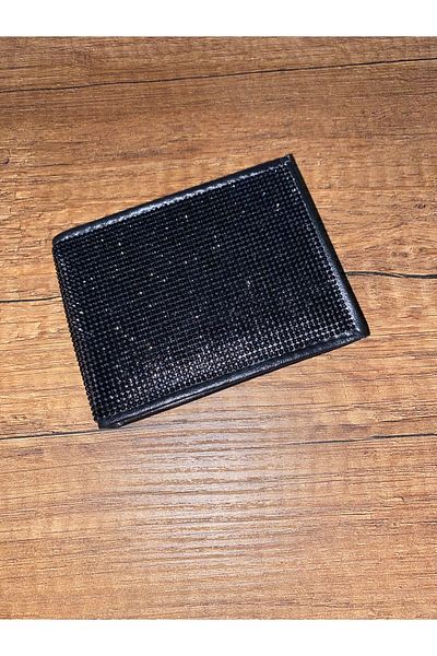 Fox Black Card Holder Wallet with Stone Detail