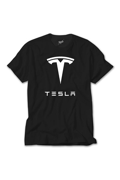 Z zepplin Unisex Μαύρο T-Shirt με λογότυπο Tesla