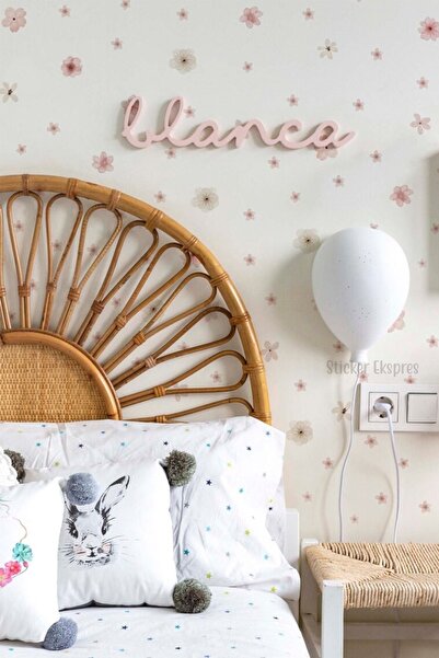 Sticker Ekspres Toz Pembe Ve Bej Çiçekler Çocuk Odası Duvar Kapı Cam Sticker ...